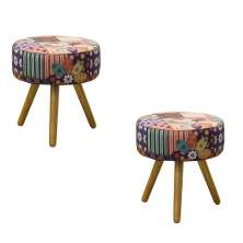 Kit 02 Puffs Banqueta Redondo Suede PatchWork - DS Móveis