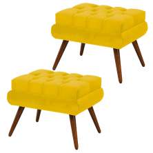 Kit 02 Puffs Decorativo Dora Suede Amarelo - DS Estofados