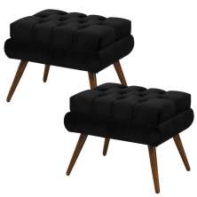 Kit 02 Puffs Decorativo Dora Suede Preto - DS Estofados
