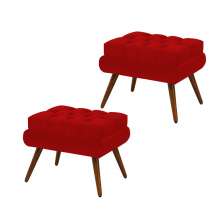 Kit 02 Puffs Decorativo Dora Suede Vermelho - DS Estofados