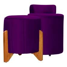 Kit 02 Puffs Redondo Athenas mais Jade Veludo Roxo
