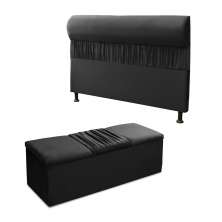 Kit Cabeceira Mais Calçadeira Baú King 195cm Para Cama Box Vitória Suede Preto - DS Estofados