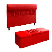 Kit Cabeceira Mais Calçadeira Baú King 195cm Para Cama Box Vitória Suede Vermelho - DS Estofados