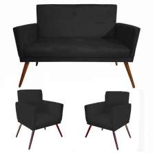 Kit Namoradeira Com 02 Poltronas Decorativa Nina Suede Preto - DS Estofados