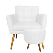 Kit Poltrona Decorativa Onix Mais Puff Redondo Suede Branco - DS Estofados