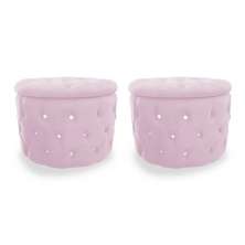 Kit Puff Redondo Clássico Capitonê Suede Rosa - DS Estofados