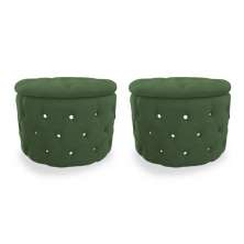 Kit Puff Redondo Clássico Capitonê Suede Verde - DS Estofados