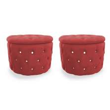 Kit Puff Redondo Clássico Capitonê Suede Vermelho - DS Estofados
