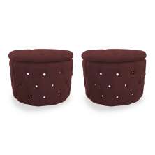 Kit Puff Redondo Classico Capitonê Suede Bordô - DS Estofados