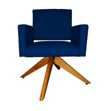 Poltrona Decorativa Camila Pés Madeira Giratório Suede Azul Marinho - DS Estofados