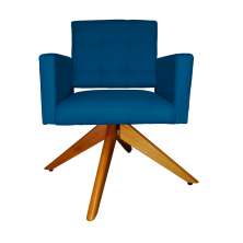 Poltrona Decorativa Camila Pés Madeira Giratório Suede Azul Royal - DS Estofados