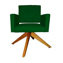 Poltrona Decorativa Camila Pés Madeira Giratório Suede Verde - DS Estofados