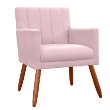 Poltrona Decorativa Cecilia Pés Palito Suede Rosê - DS Estofados
