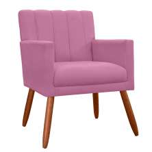 Poltrona Decorativa Cecilia Pés Palito Suede Rosa - DS Estofados