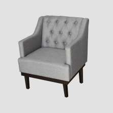 Poltrona Decorativa Clássica Com Base Madeira Linho Cinza