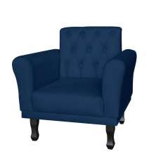 Poltrona Decorativa Classic Pés Luis XV Suede Azul Marinho - DS Estofados