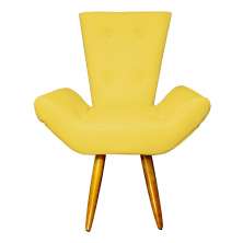 Poltrona Decorativa Emília Barca Pés Palito Suede Amarelo - DS Estofados