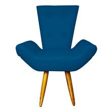 Poltrona Decorativa Emília Barca Pés Palito Suede Azul Royal - DS Estofados