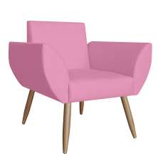Poltrona Decorativa Flora Pés Palito Suede Rosa - DS Estofados