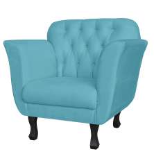 Poltrona Decorativa Helena Pés Luis XV Suede Azul Turquesa - DS Estofados