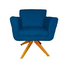 Poltrona Decorativa Isabela em Tressê Pés Madeira Giratório Suede Azul Royal - DS Estofados
