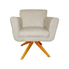 Poltrona Decorativa Isabela em Tressê Pés Madeira Giratório Suede Bege - DS Estofados