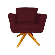 Poltrona Decorativa Isabela em Tressê Pés Madeira Giratório Suede Bordô - DS Estofados