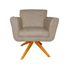 Poltrona Decorativa Isabela em Tressê Pés Madeira Giratório Suede Capuccino - DS Estofados