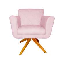 Poltrona Decorativa Isabela em Tressê Pés Madeira Giratório Suede Rosa Bebê - DS Estofados