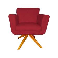 Poltrona Decorativa Isabela em Tressê Pés Madeira Giratório Suede Vermelho - DS Estofados