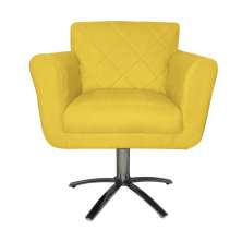 Poltrona Decorativa Isabela em Tressê Pés Metal Giratório Suede Amarelo - DS Estofados