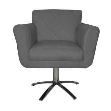 Poltrona Decorativa Isabela em Tressê Pés Metal Giratório Suede Cinza - DS Estofados