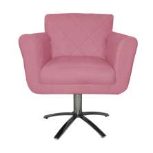 Poltrona Decorativa Isabela em Tressê Pés Metal Giratório Suede Rosa - DS Estofados