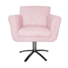 Poltrona Decorativa Isabela em Tressê Pés Metal Giratório Suede Rosa Bebê - DS Estofados