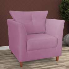 Poltrona Decorativa Isis Pés de Madeira Suede Rosa - DS Estofados