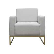Poltrona Decorativa Leticia Slim Com Base de Metal Linho Cinza - DS Estofados