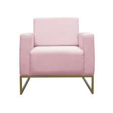 Poltrona Decorativa Leticia Slim Com Base de Metal Suede Rosa Bebê - DS Estofados