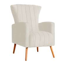Poltrona Decorativa Melinda Pés Palito Linho Bege