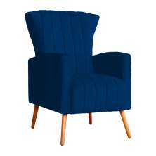 Poltrona Decorativa Melinda Pés Palito Suede Azul Marinho