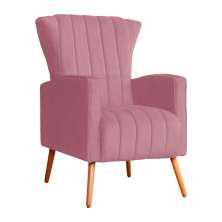 Poltrona Decorativa Melinda Pés Palito Suede Rosa