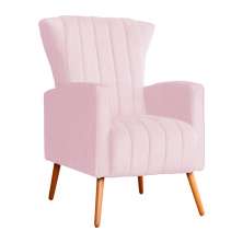 Poltrona Decorativa Melinda Pés Palito Suede Rosa