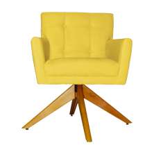 Poltrona Decorativa Onix Pés Giratório de Madeira Suede Amarelo
