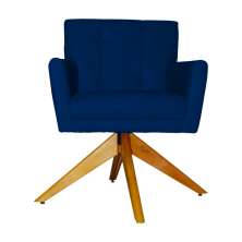 Poltrona Decorativa Onix Pés Giratório de Madeira Suede Azul Marinho