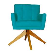 Poltrona Decorativa Onix Pés Giratório de Madeira Suede Azul Turquesa