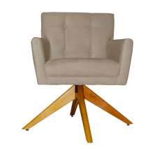 Poltrona Decorativa Onix Pés Giratório de Madeira Suede Capuccino