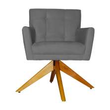 Poltrona Decorativa Onix Pés Giratório de Madeira Suede Cinza