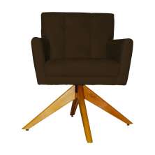 Poltrona Decorativa Onix Pés Giratório de Madeira Suede Marrom