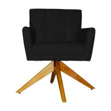 Poltrona Decorativa Onix Pés Giratório de Madeira Suede Preto