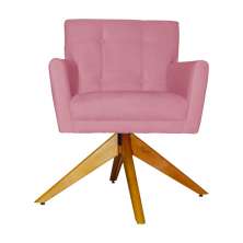 Poltrona Decorativa Onix Pés Giratório de Madeira Suede Rosa