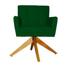 Poltrona Decorativa Onix Pés Giratório de Madeira Suede Verde